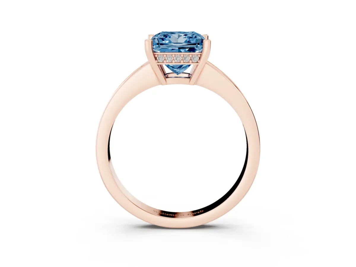 Fancy Blue Princess Cut Solitaire Pavé Band Prong Setting Ring Rose gold