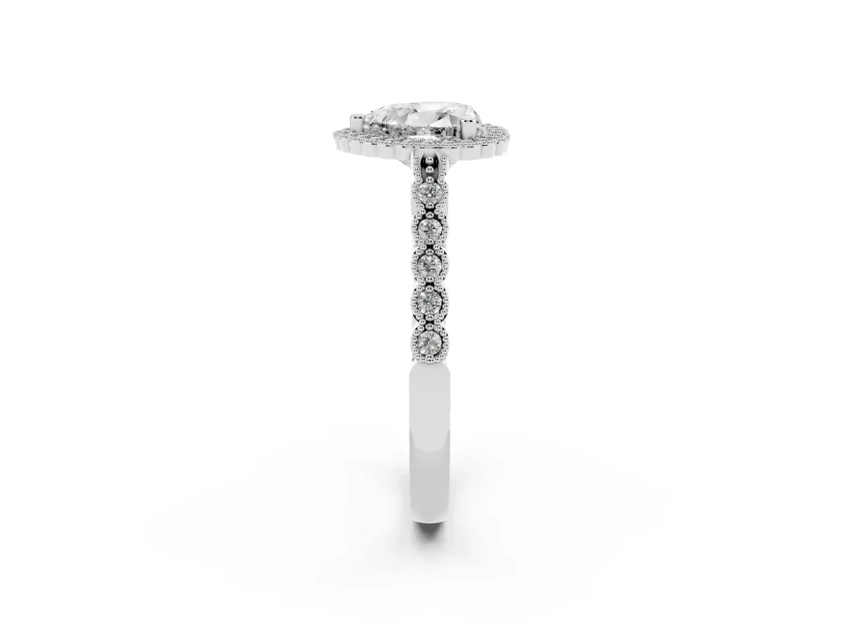Heart Cut Cut Halo Pavé Solitaire Ring with Milgrain Band Platinum