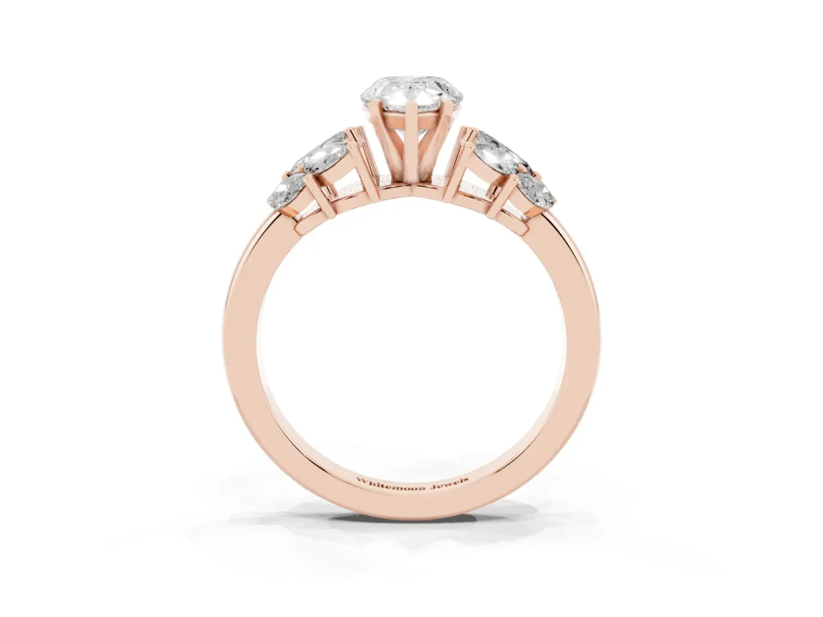 Pear Cut Diamond Cluster Leaf Design Ring with Prong Setting Rose gold