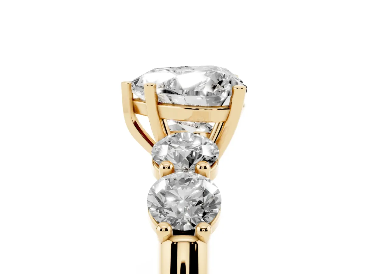 Heart Cut Cut Five-Stone Prong Set Diamond Ring with Classic Band Yellow gold