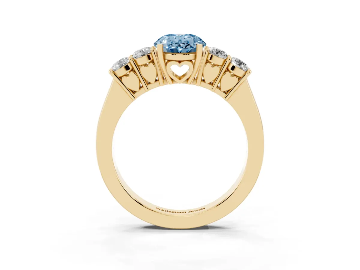 Fancy Blue Oval Cut Cut Diamond Five-Stone Prong Set White Gold Ring Yellow gold