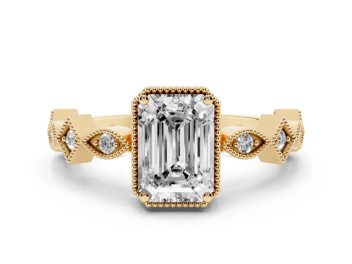 Emerald Cut Milgrain Marquise Diamond Twist Band Ring Yellow gold