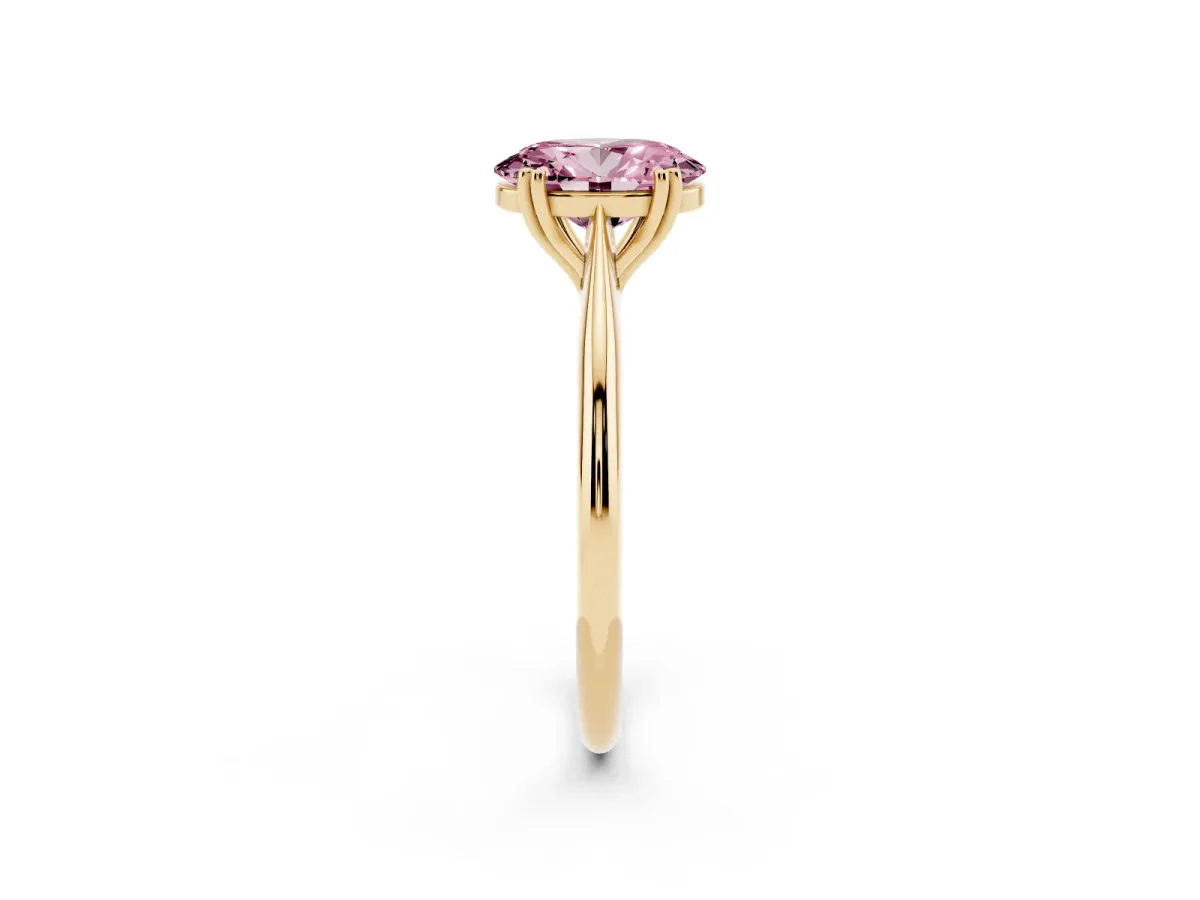 Fancy Pink Oval Cut Solitaire Diamond Ring with Six-Prong Setting and Classic Band Yellow gold