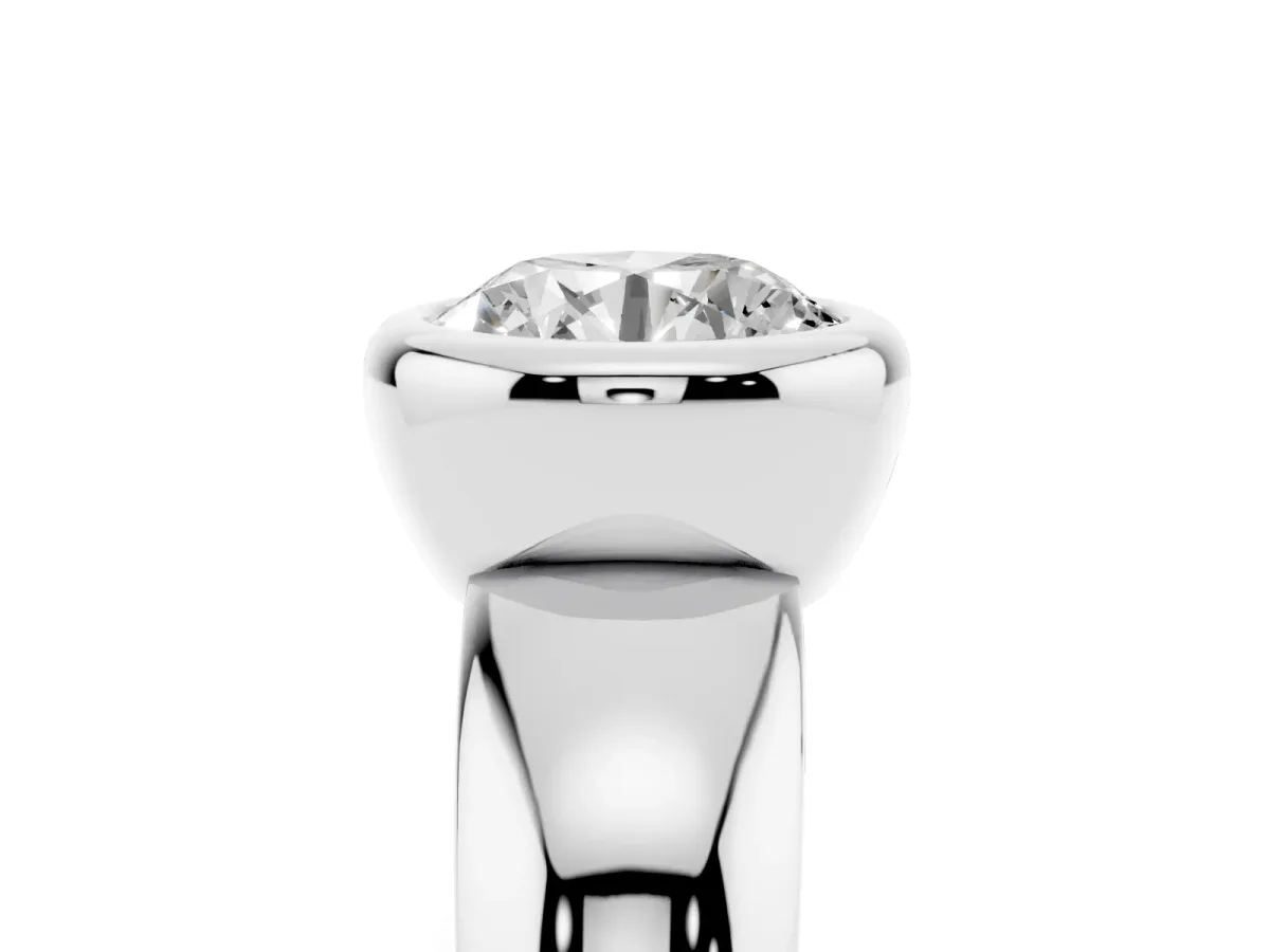 Bezel Set Round Cut Solitaire Ring with Wide Band Platinum