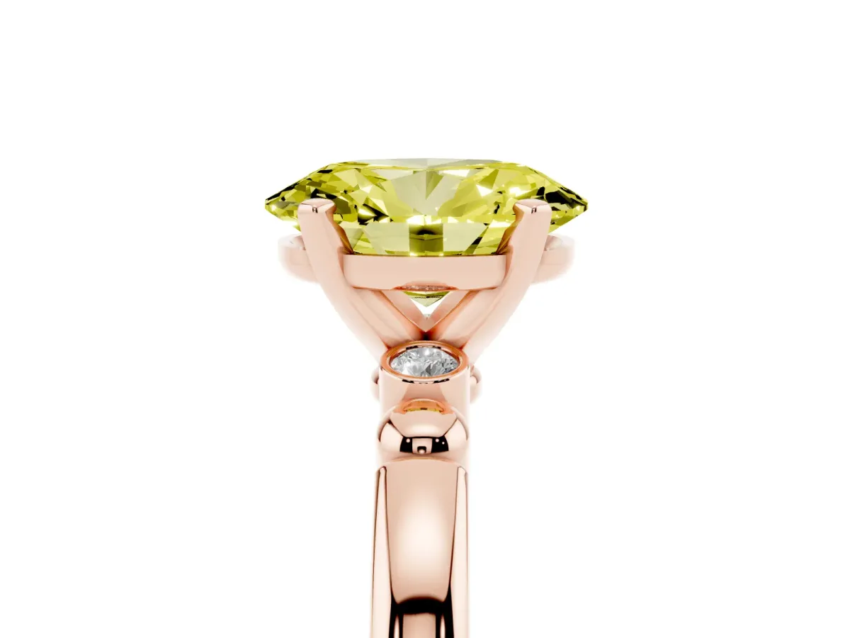 Fancy Yellow Oval Cut Solitaire Beaded Band with Four-Prong Setting Rose gold