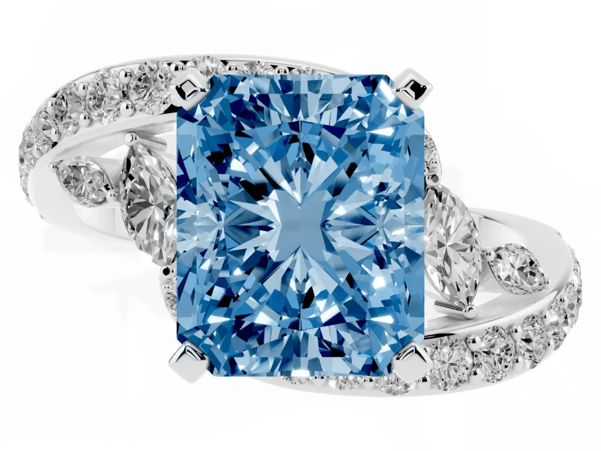 Fancy Blue Radiant Cut Solitaire with Pavé Twist Band and Four-Prong Setting Silver