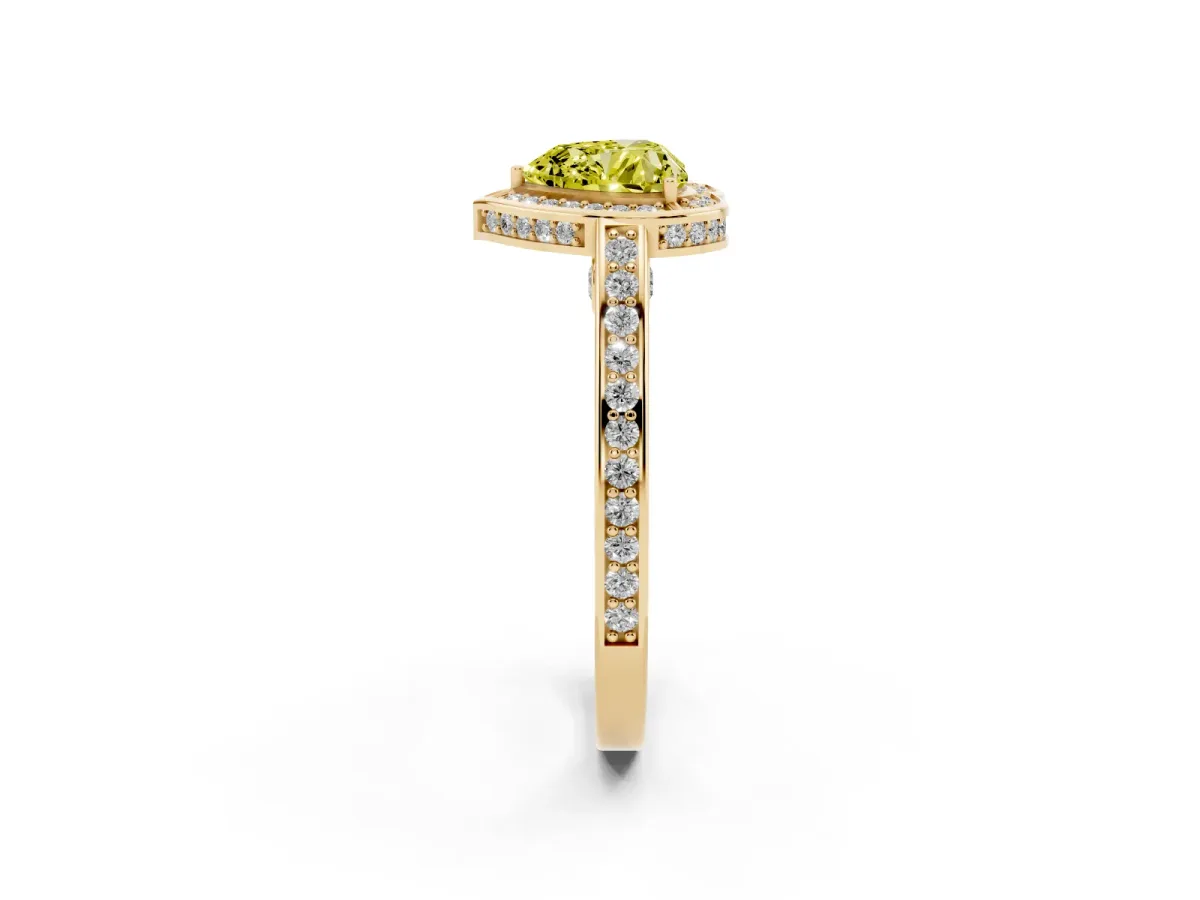 Fancy Yellow Heart Cut Cut Halo Pave Split Shank Prong Setting Ring Yellow gold