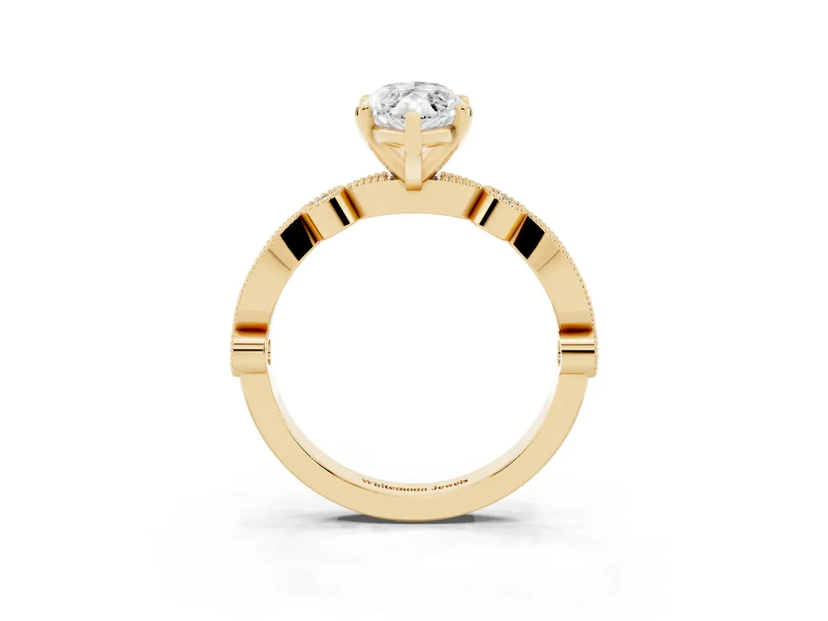 Marquise Cut Milgrain Bezel Diamond Engagement Ring with Solitaire Prong Setting Yellow gold