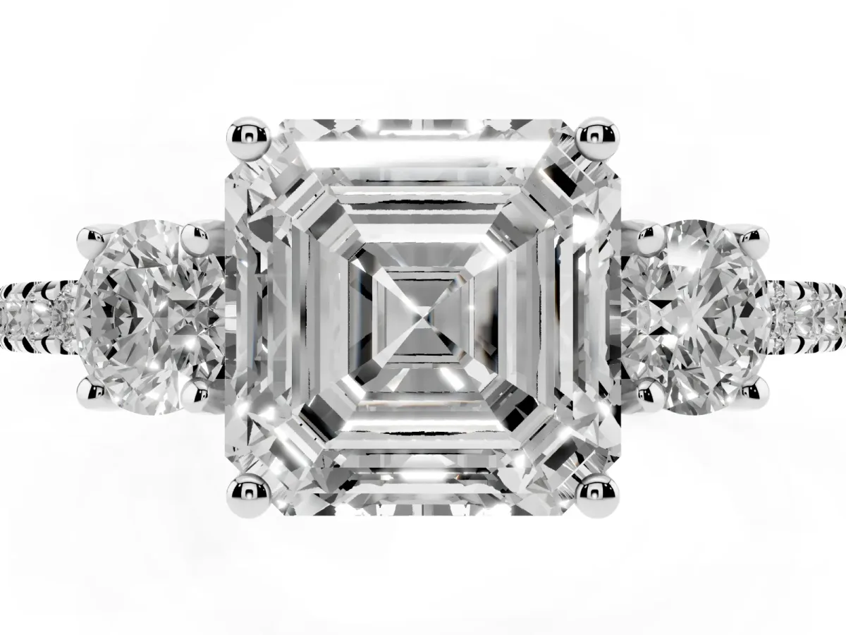Three-Stone Asscher Cut Cut Diamond Pavé Band with Prong Setting Platinum