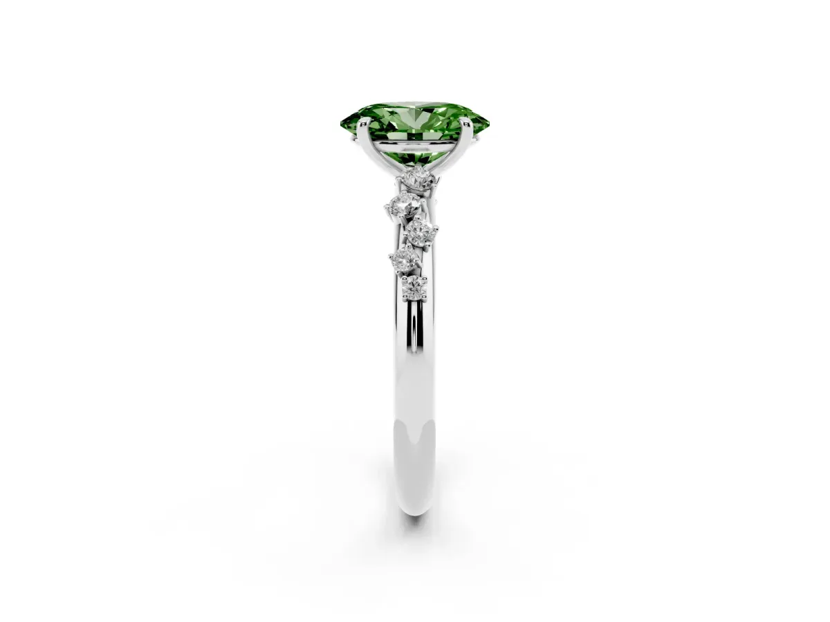 Fancy Green Oval Cut Diamond Cluster Prong-Set Solitaire Ring Platinum