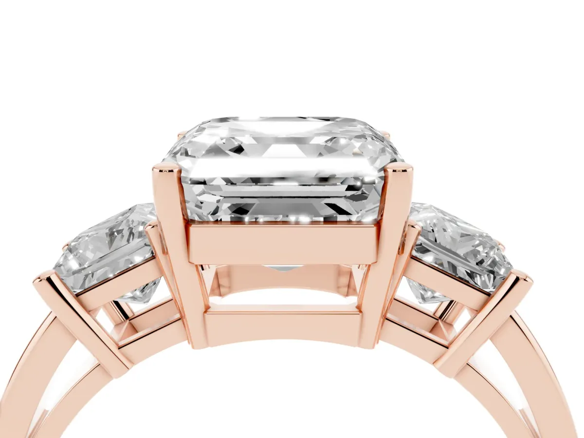 Three-Stone Asscher Cut Cut Solitaire Ring with Prong Setting Rose gold
