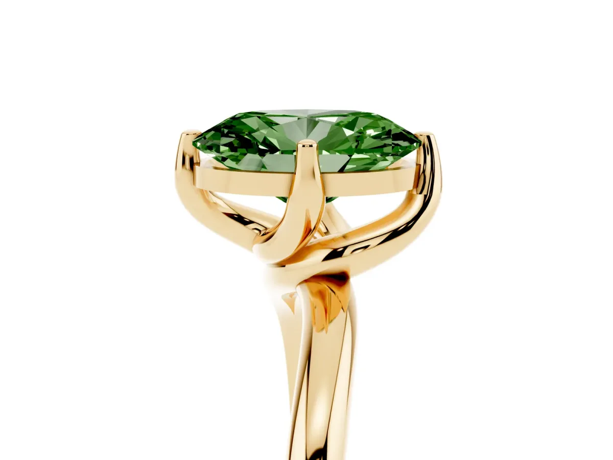 Fancy Green Oval Cut Diamond Solitaire Engagement Ring with Four-Prong Setting and Classic Band Yellow gold