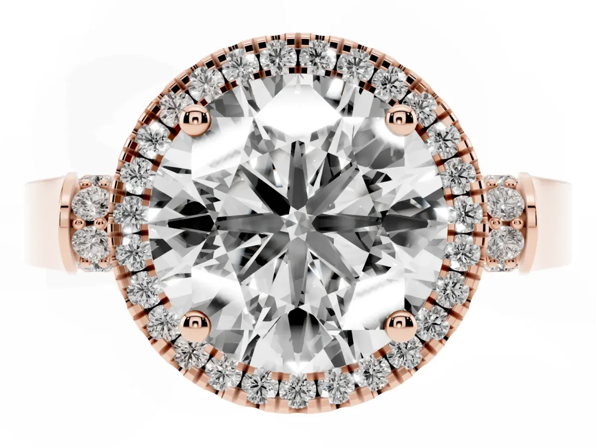 Round Cut Halo Round Diamond Twist Band with Four-Prong Setting Rose gold