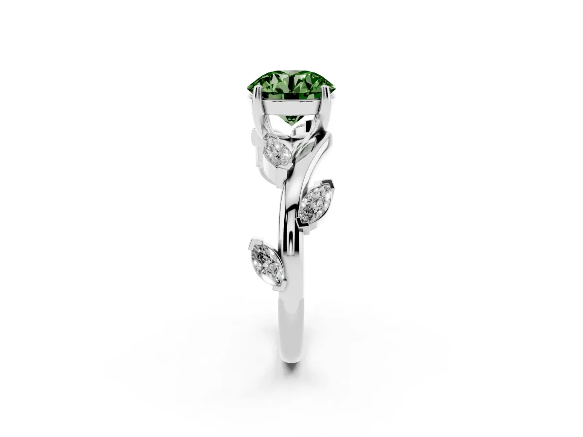 Fancy Green Round Cut Solitaire Twisted Band Marquise Accent Prong Setting Ring Silver