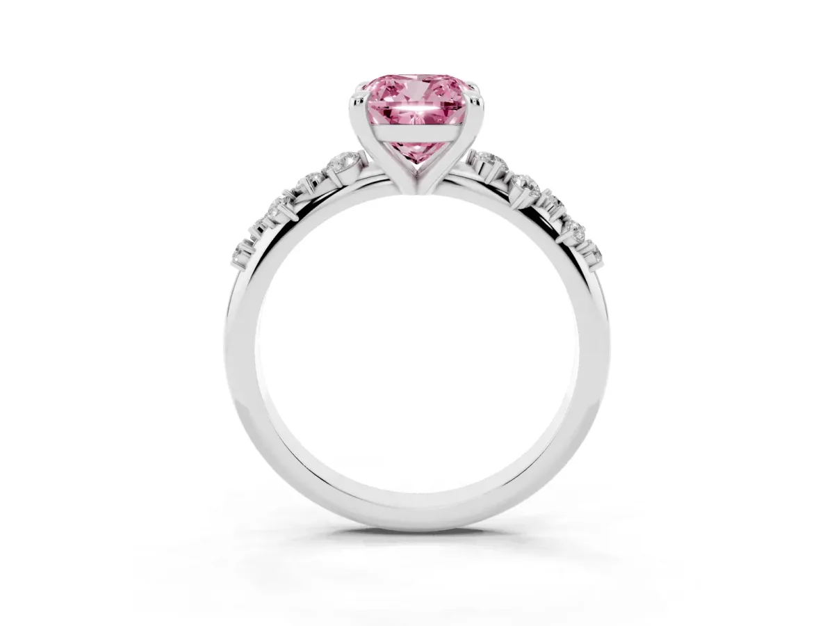 Fancy Pink Cushion Cut Cut Diamond Vine Band with Four-Prong Setting Platinum
