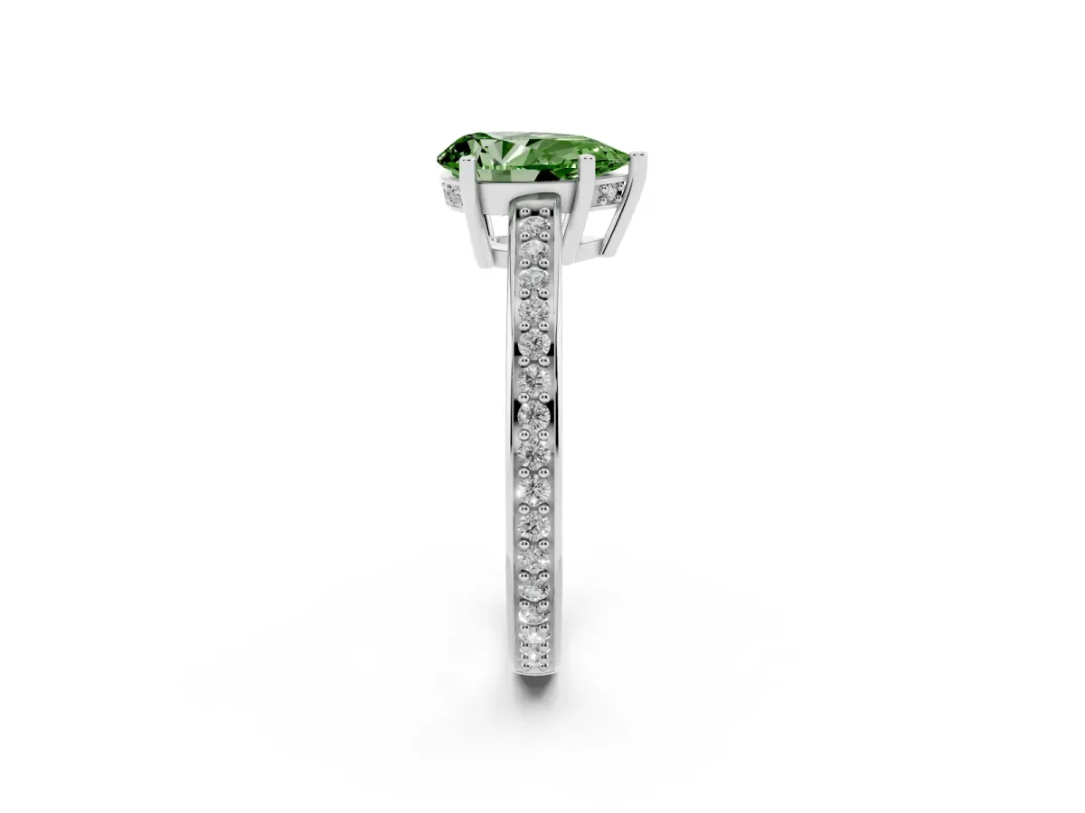 Fancy Green Pear Cut Solitaire Pavé Band Prong Setting Ring Silver