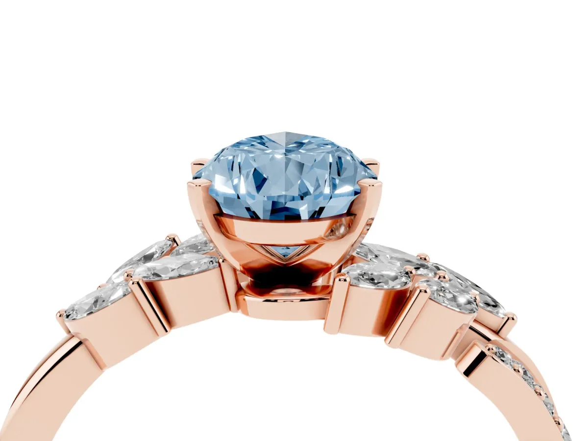 Fancy Blue Pear Cut Solitaire Marquise Twist Band with Six-Prong Setting Rose gold