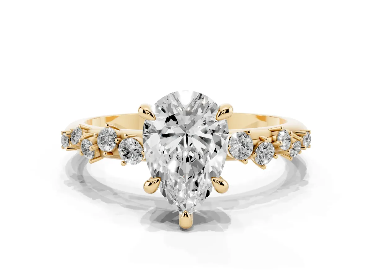 Pear Cut Cut Diamond Vine Band with Four-Prong Setting Yellow gold