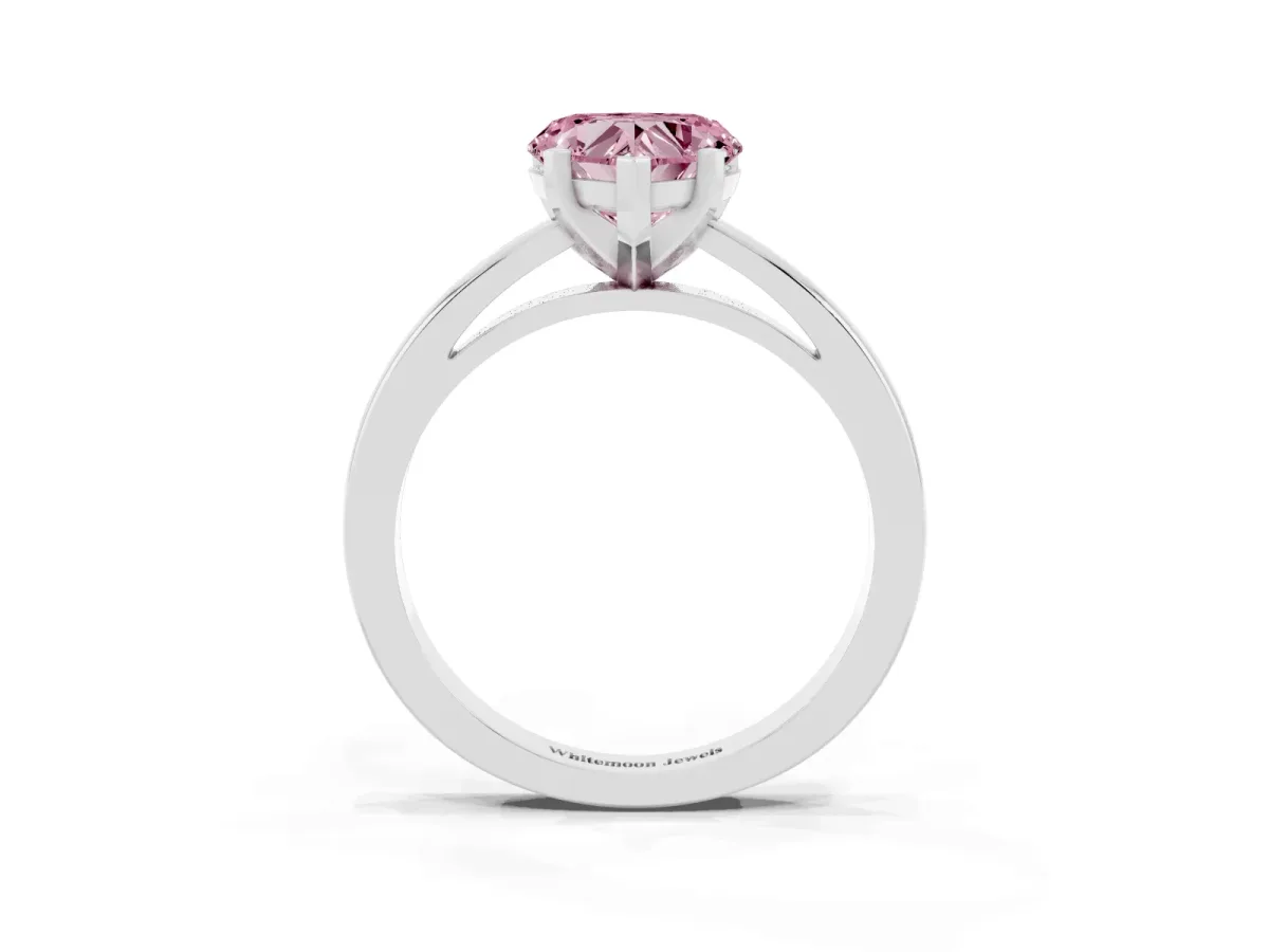 Fancy Pink Heart Cut Solitaire Diamond Engagement Ring with Four-Prong Setting on a Classic Band White gold