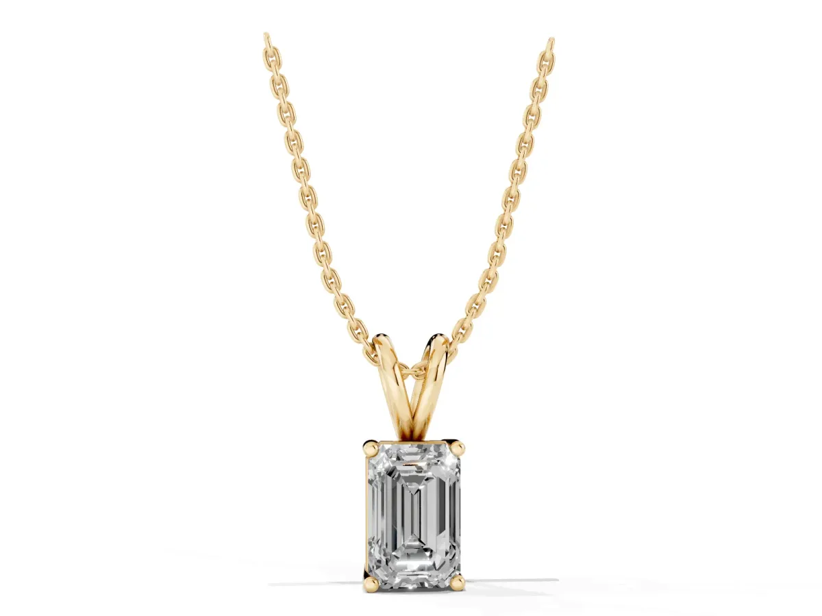 Emerald Cut Solitaire Pendant with Four-Prong Setting Yellow gold