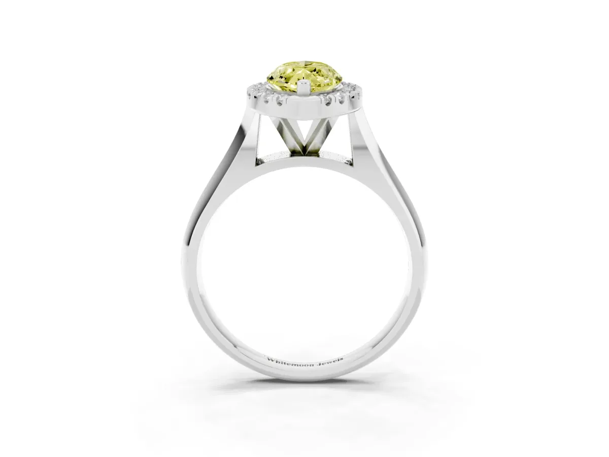 Fancy Yellow Marquise Cut Cut Halo Solitaire Engagement Ring with Square Band and Four-Prong Setting Platinum