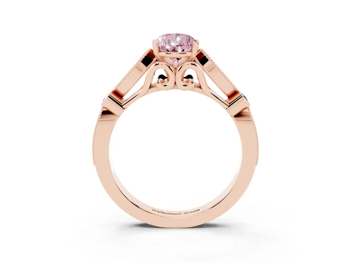 Fancy Pink Pear Cut Cut Diamond with Milgrain Marquise and Bezel Accents on a Solitaire Band with Prong Setting Rose gold