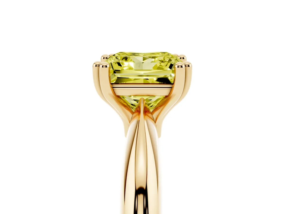 Fancy Yellow Princess Cut Cut Solitaire Engagement Ring with Tapered Band and Four-Prong Setting Yellow gold