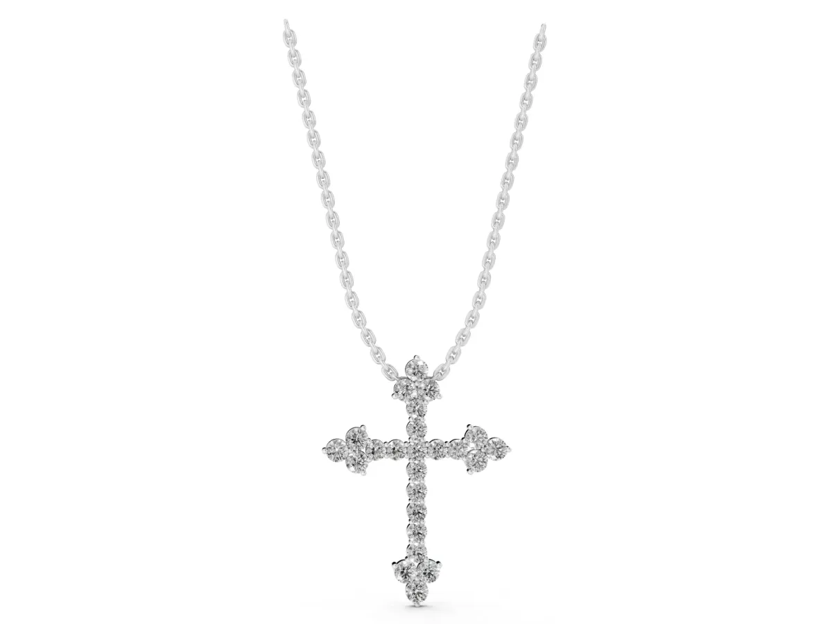 Round Diamond Cluster Cross Pendant with Prong Setting Silver