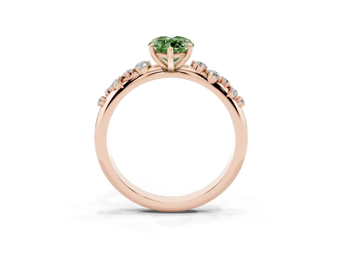 Fancy Green Marquise Cut Diamond Cluster Prong-Set Solitaire Ring Rose gold