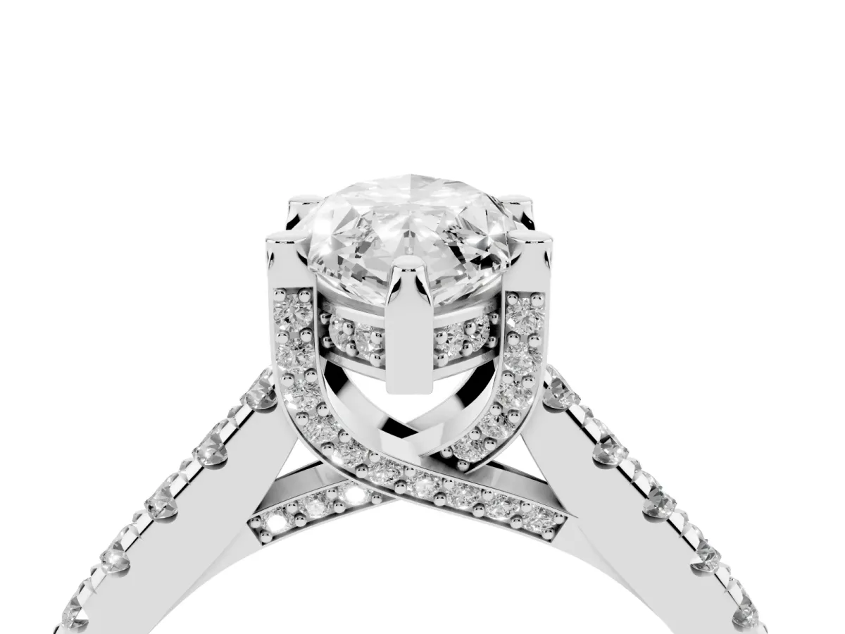 Marquise Cut Brilliant Diamond Solitaire with Pavé Band and Four-Prong Setting Silver
