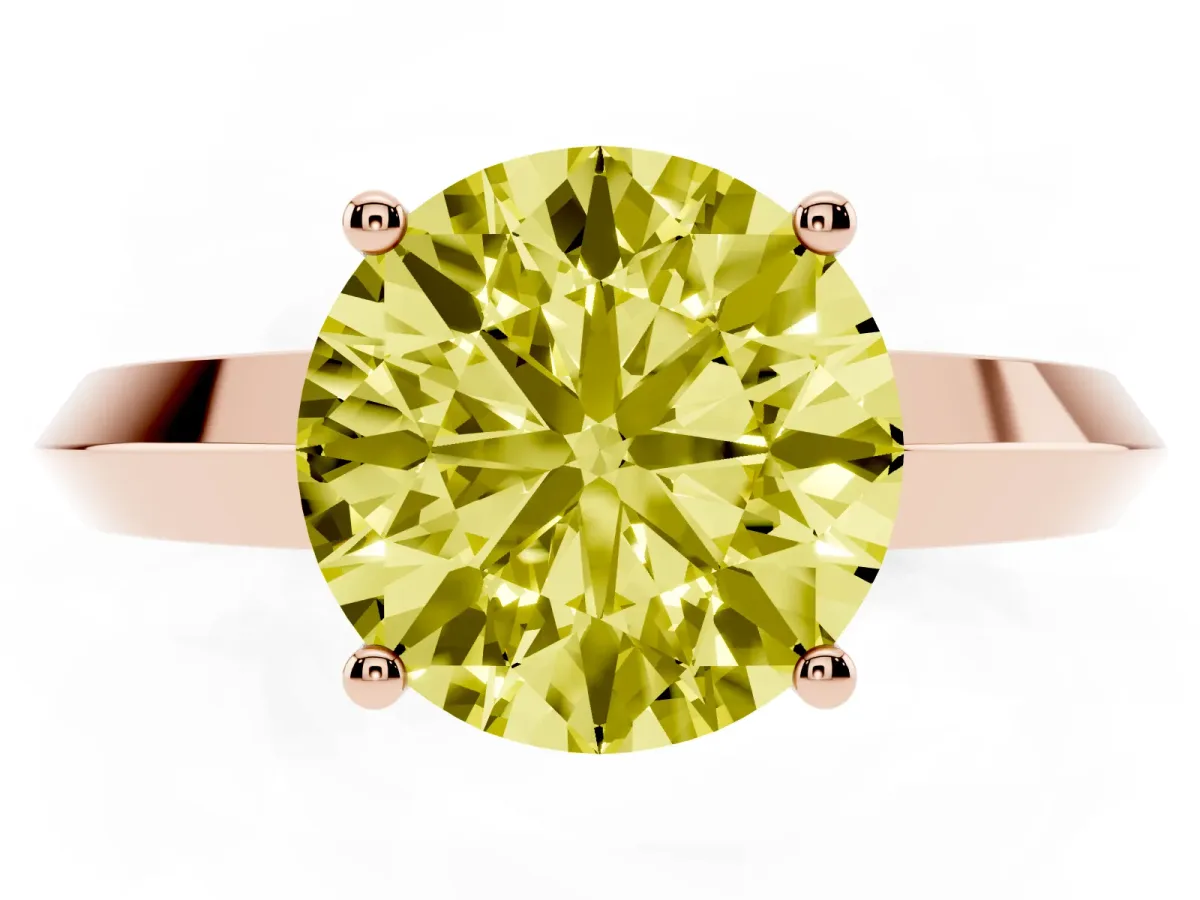 Fancy Yellow Round Cut Cut Solitaire Engagement Ring with Flat Band and Four-Prong Setting Rose gold
