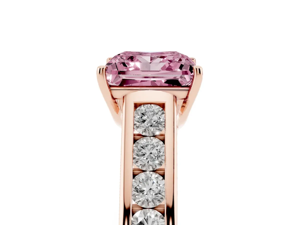 Fancy Pink Princess Cut Brilliant Channel-Set Solitaire Ring with Four-Prong Setting Rose gold