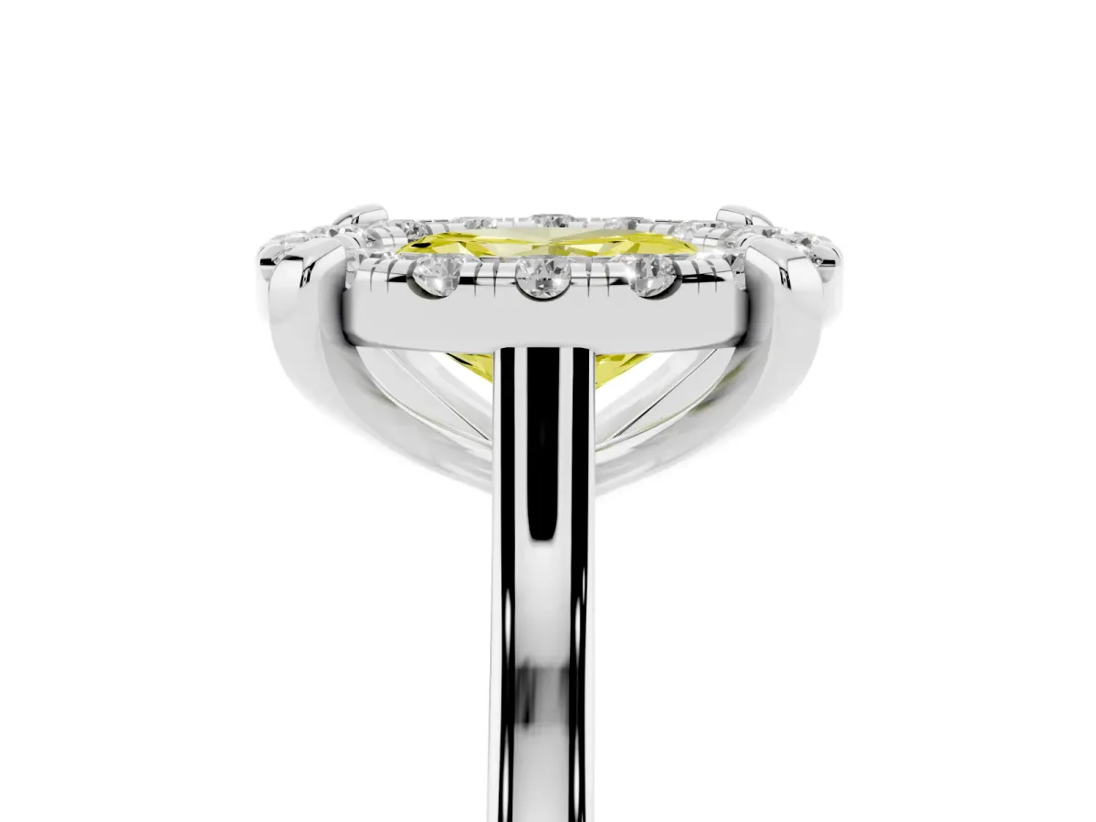 Fancy Yellow Oval Cut Diamond Cluster Halo Solitaire with Four-Prong Setting Silver