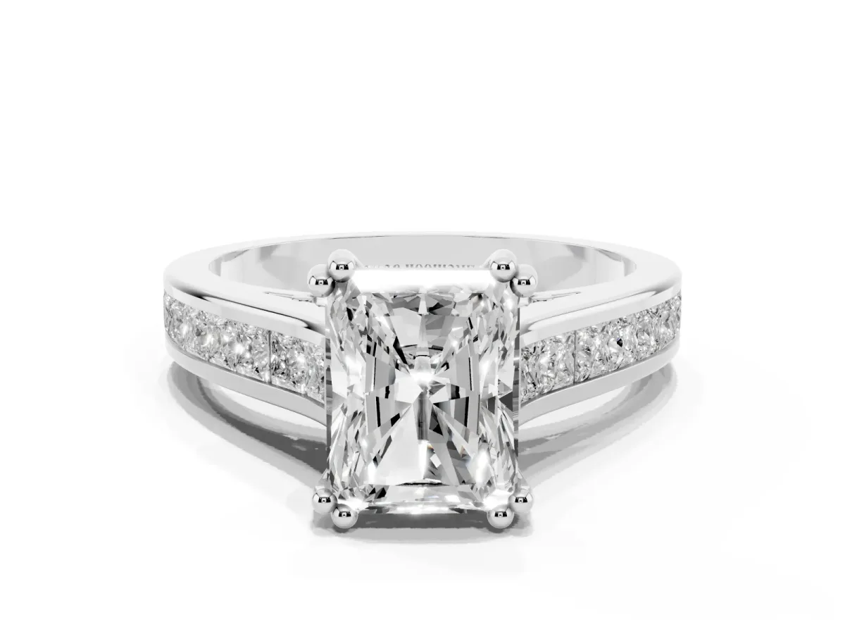 Radiant Cut Cut Channel Set Solitaire Engagement Ring with Prong Setting Silver