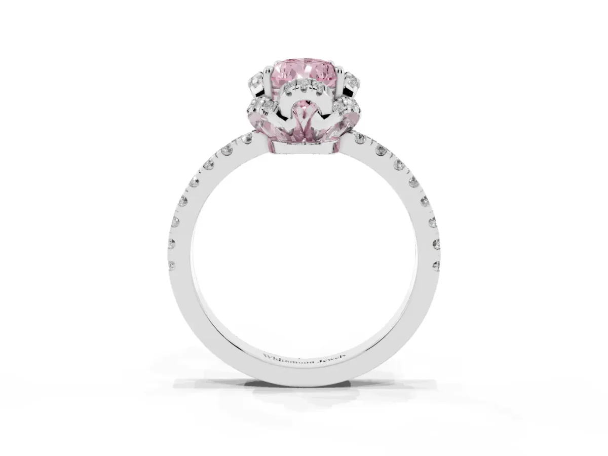 Fancy Pink Pear Cut Diamond Halo Pave Band with Four-Prong Setting Silver