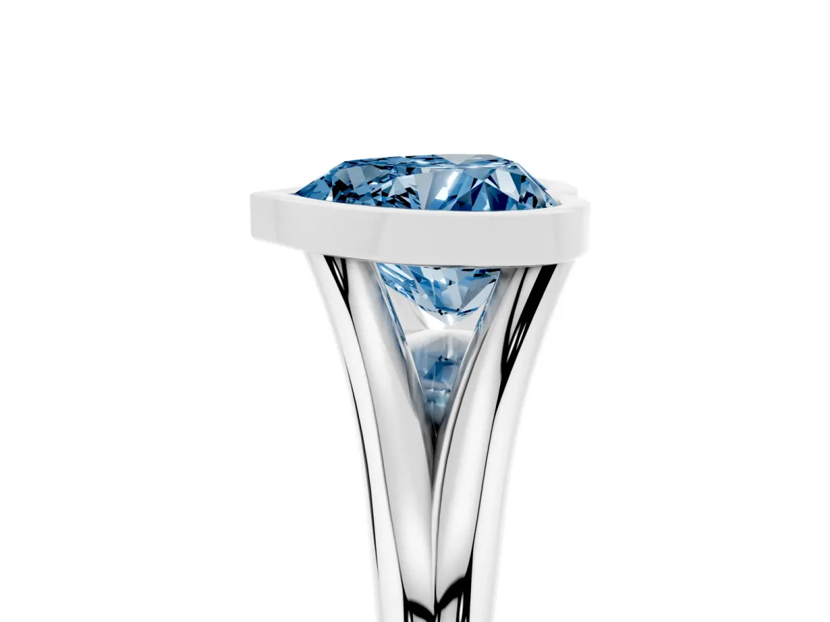 Fancy Blue Bezel Set Heart Cut Cut Solitaire Ring with Tapered Band White gold