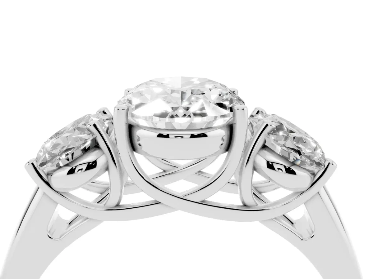 Three-Stone Oval Cut Diamond Engagement Ring with Prong Setting White gold