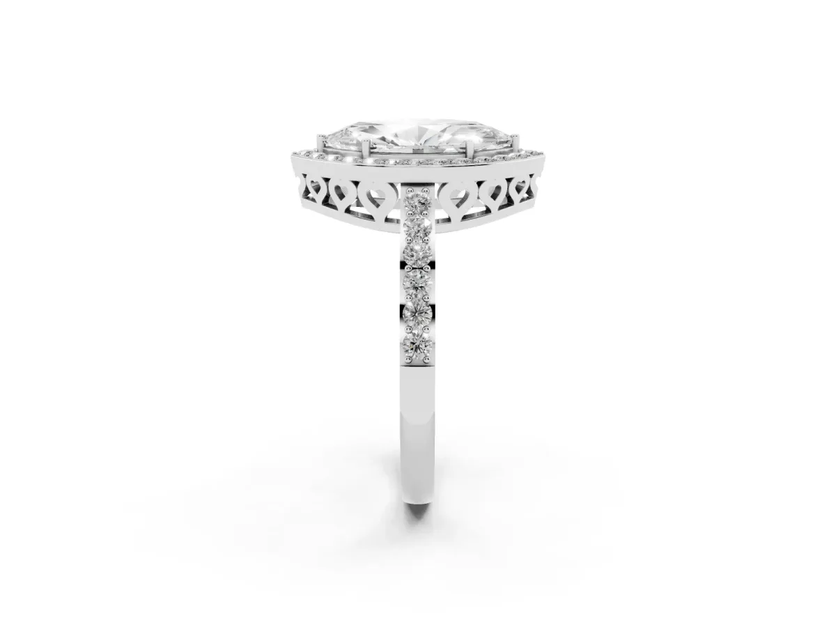 Marquise Cut Halo Diamond Pavé Band Ring with Prong Setting Silver