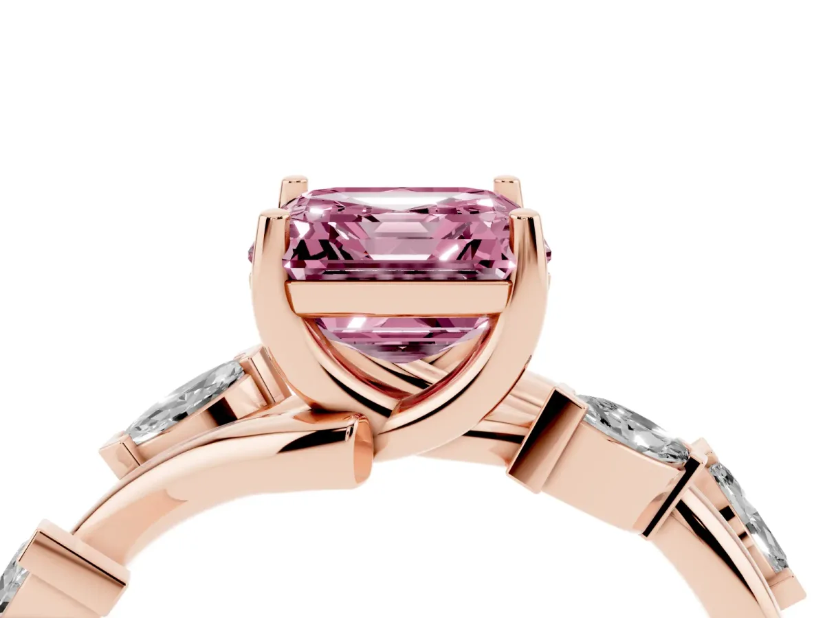 Fancy Pink Asscher Cut Solitaire Twisted Band Marquise Accent Prong Setting Ring Rose gold