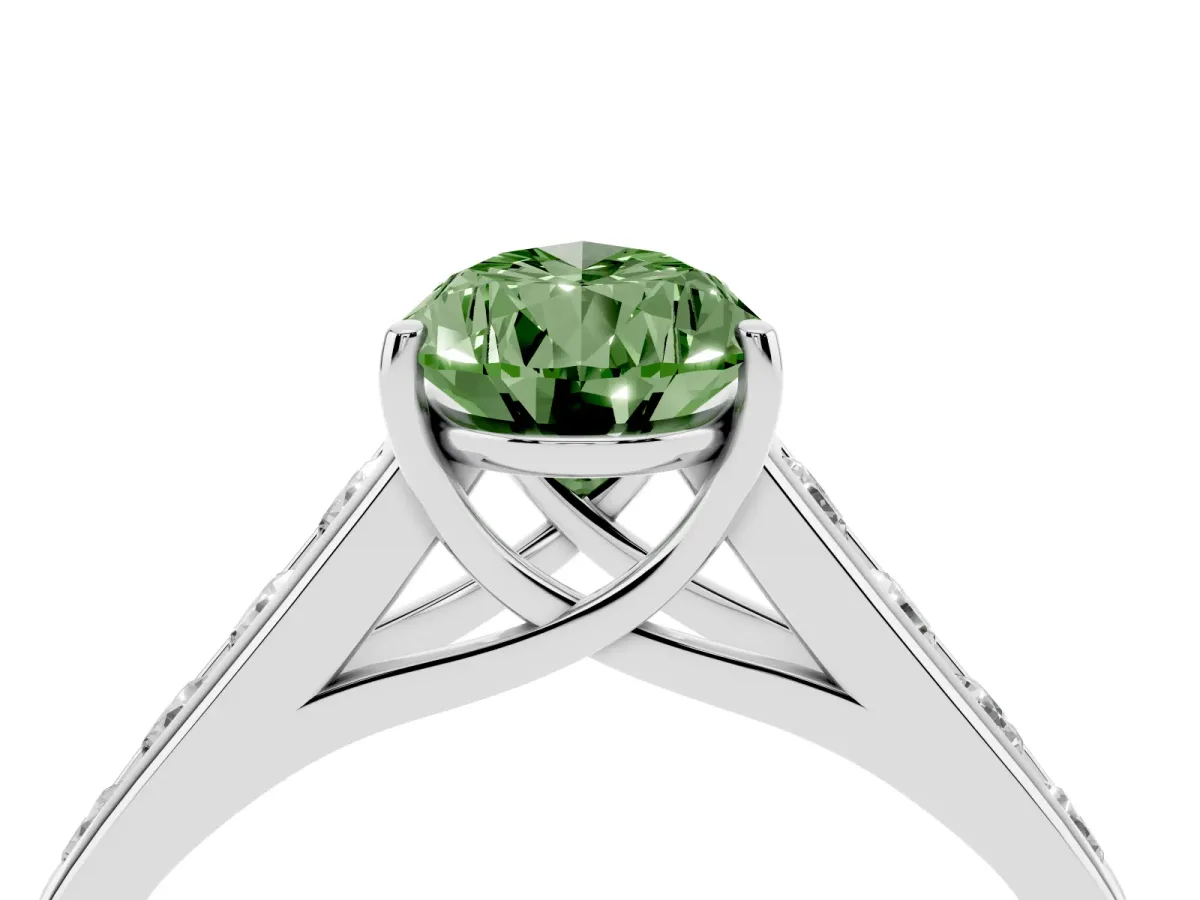 Fancy Green Pear Cut Solitaire Channel-Set Diamond Engagement Ring with Four-Prong Setting Platinum