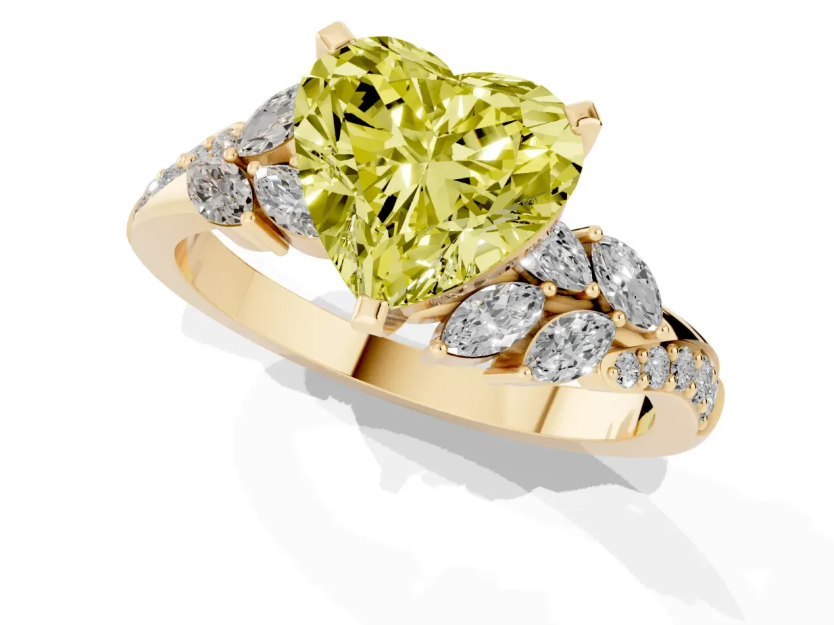 Fancy Yellow Heart Cut Solitaire Marquise Twist Band with Six-Prong Setting Yellow gold