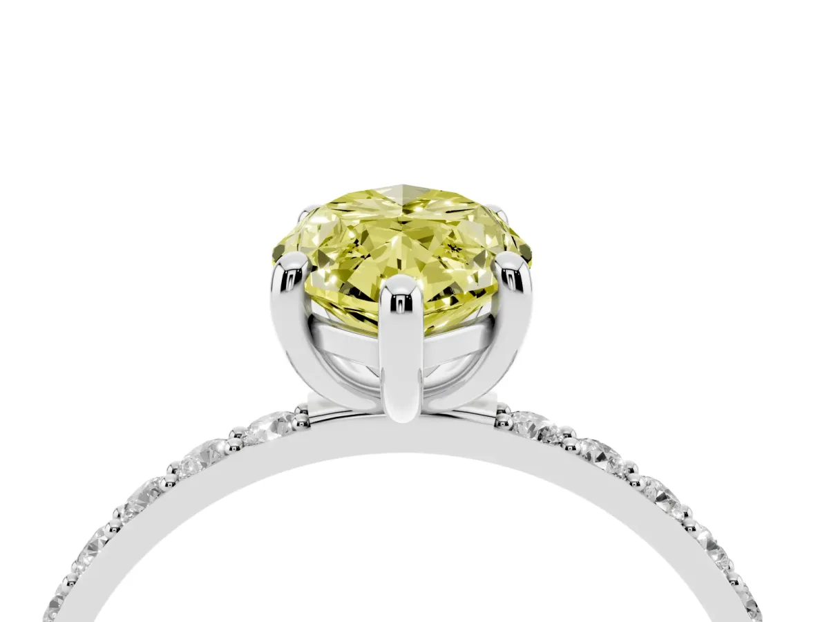 Fancy Yellow Marquise Cut Diamond Solitaire Ring with Round Pavé Band and Prong Setting Silver