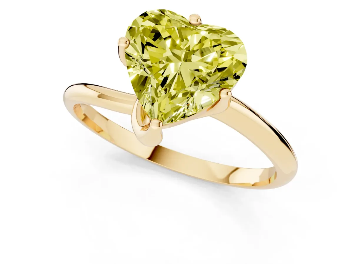 Fancy Yellow Heart Cut Diamond Solitaire Engagement Ring with Four-Prong Setting and Classic Band Yellow gold