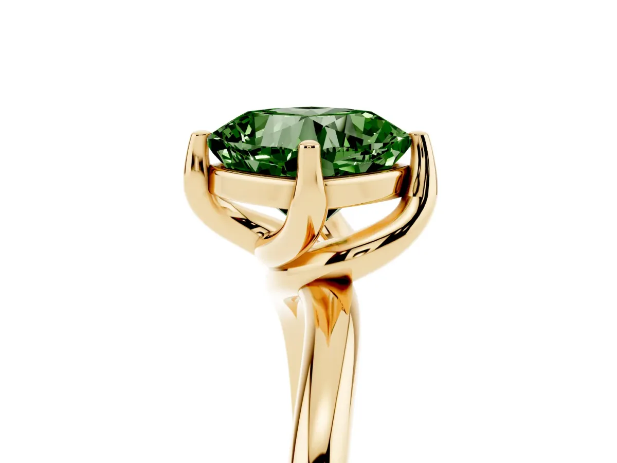 Fancy Green Cushion Cut Diamond Solitaire Engagement Ring with Four-Prong Setting and Classic Band Yellow gold
