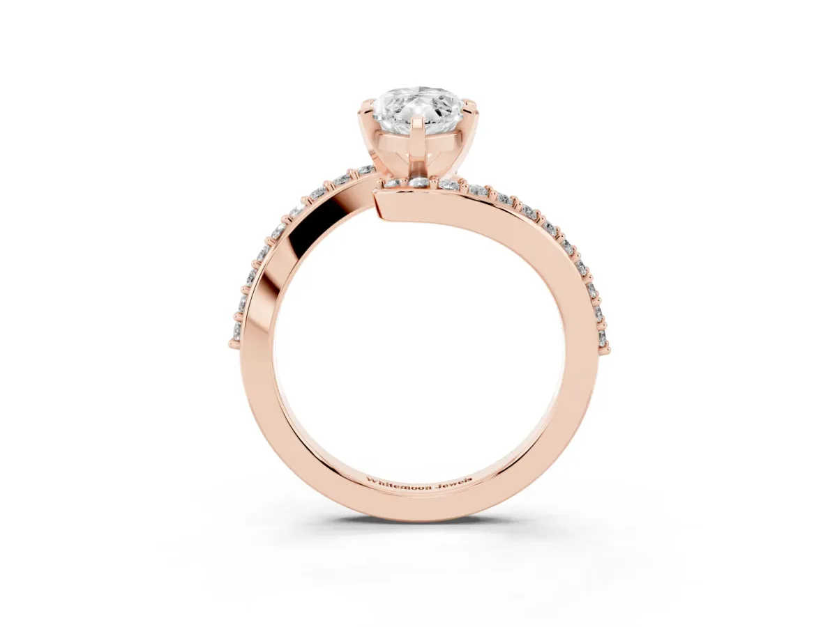 Marquise Cut Solitaire Twist Band with Pave Set Diamonds and Four-Prong Setting Rose gold