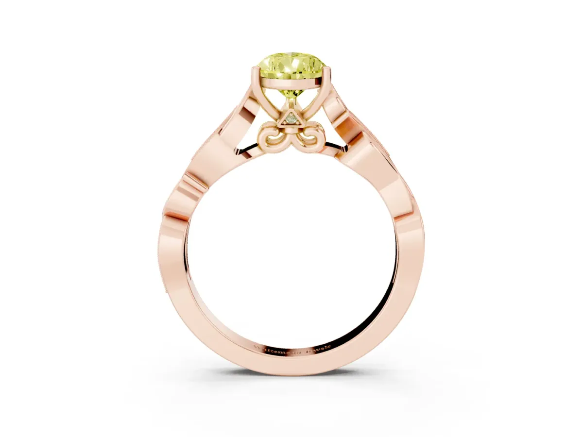 Fancy Yellow Pear Cut Solitaire Vine Band with Milgrain Prong Setting Rose gold