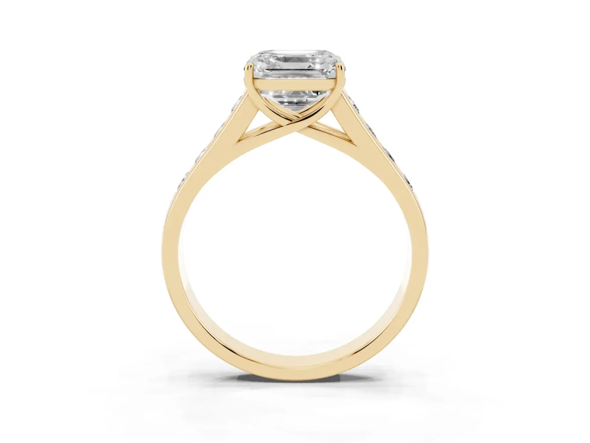 Asscher Cut Brilliant Channel-Set Solitaire Ring with Four-Prong Setting Yellow gold