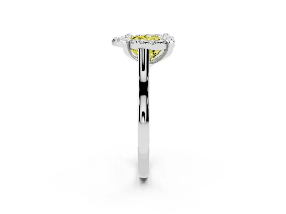 Fancy Yellow Heart Cut Diamond Cluster Halo Solitaire with Four-Prong Setting Silver