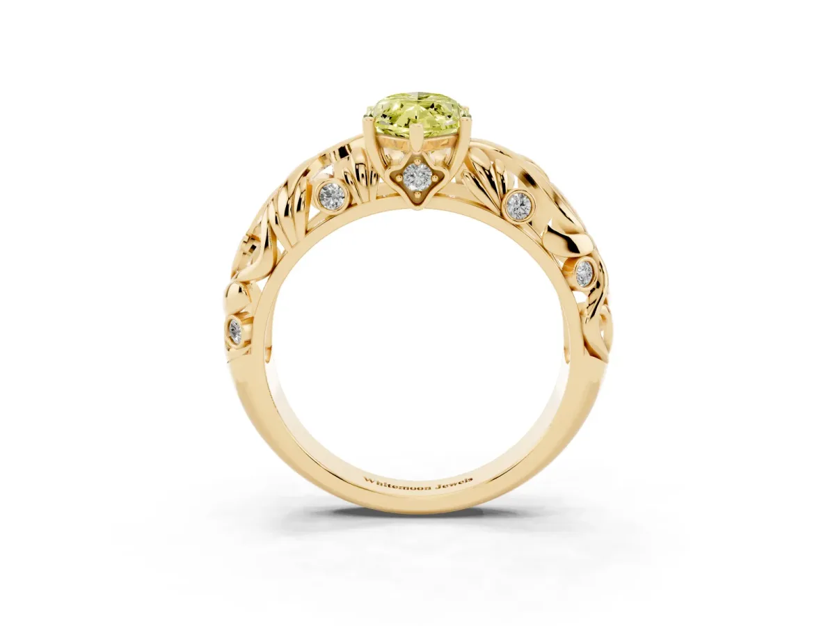 Fancy Yellow Marquise Cut Solitaire Diamond Leaf-Inspired Vine Band Ring with Prong Setting Yellow gold