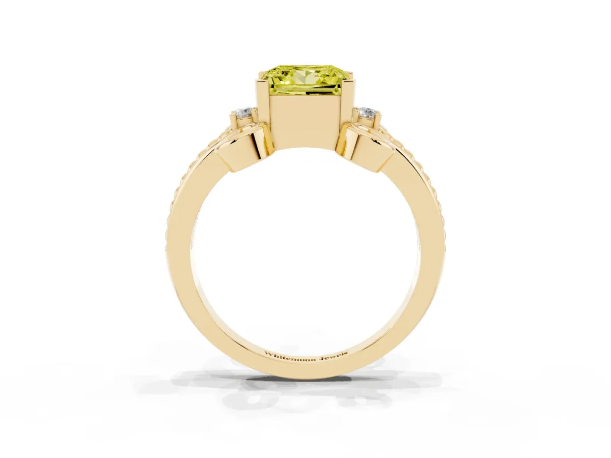 Fancy Yellow Princess Cut Solitaire Twisted Band Scroll Prong Ring Yellow gold